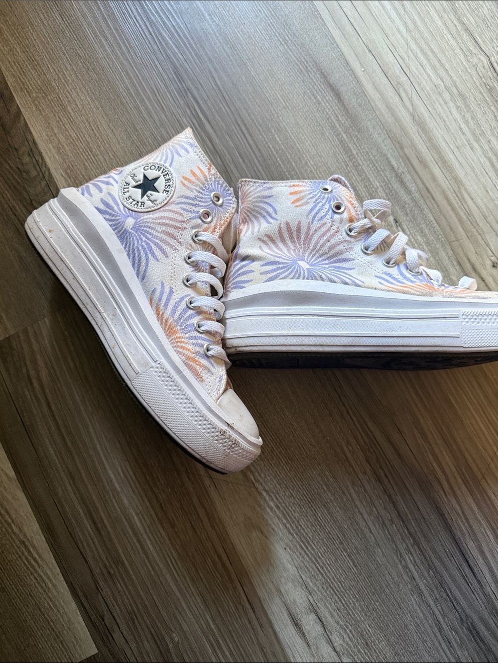 Converse High Top Canvas Sneakers in Lavender and Peach Floral